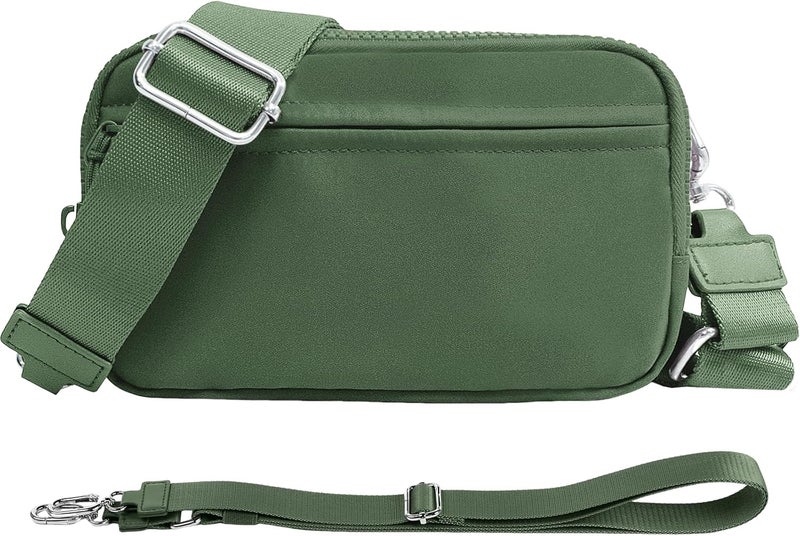 NBERMOTION Checkered Nylon Wristlet Wallets for Women RFID Blocking Purse With Credit Card Holder & Crossbody Strap - Image 1